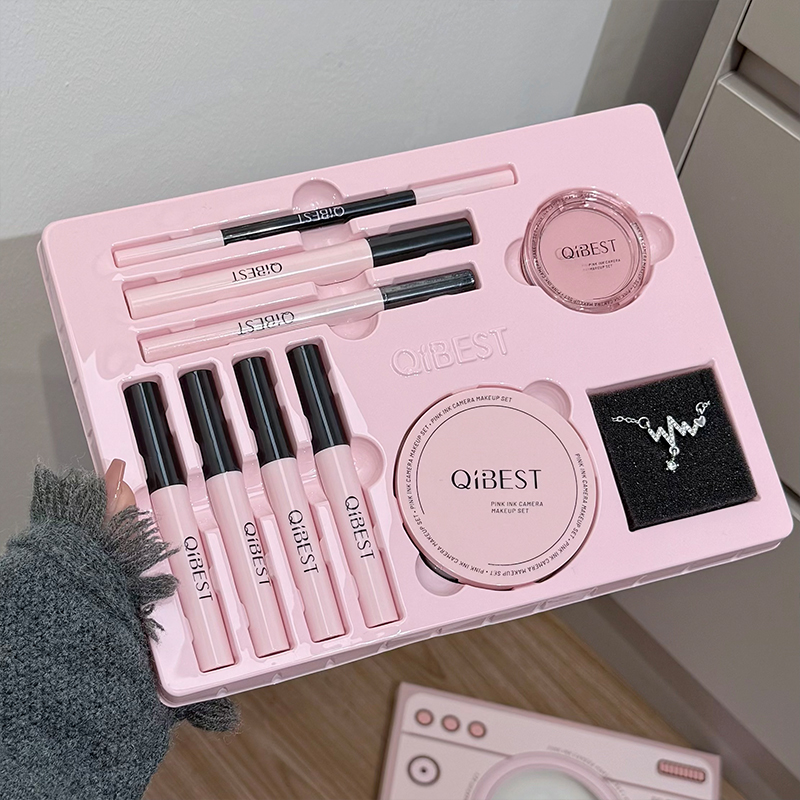 Beauty Makeup Gift Sets - QIBEST 핑크 카메라 메이크업 세트 립스틱